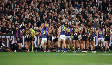 Waalitj Marawar (West Coast) coach Andrew McQualter backs defender Tylar Young after Jamie Elliott injury