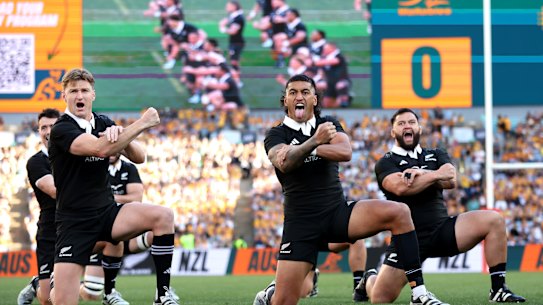 The All Blacks perform the haka in Sydney.