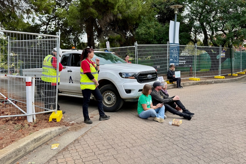 A protest outside Possum Park in the Adelaide Park Lands.