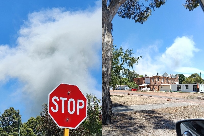 Photos of a dust cloud caused by a mine blast at Greenbushes.