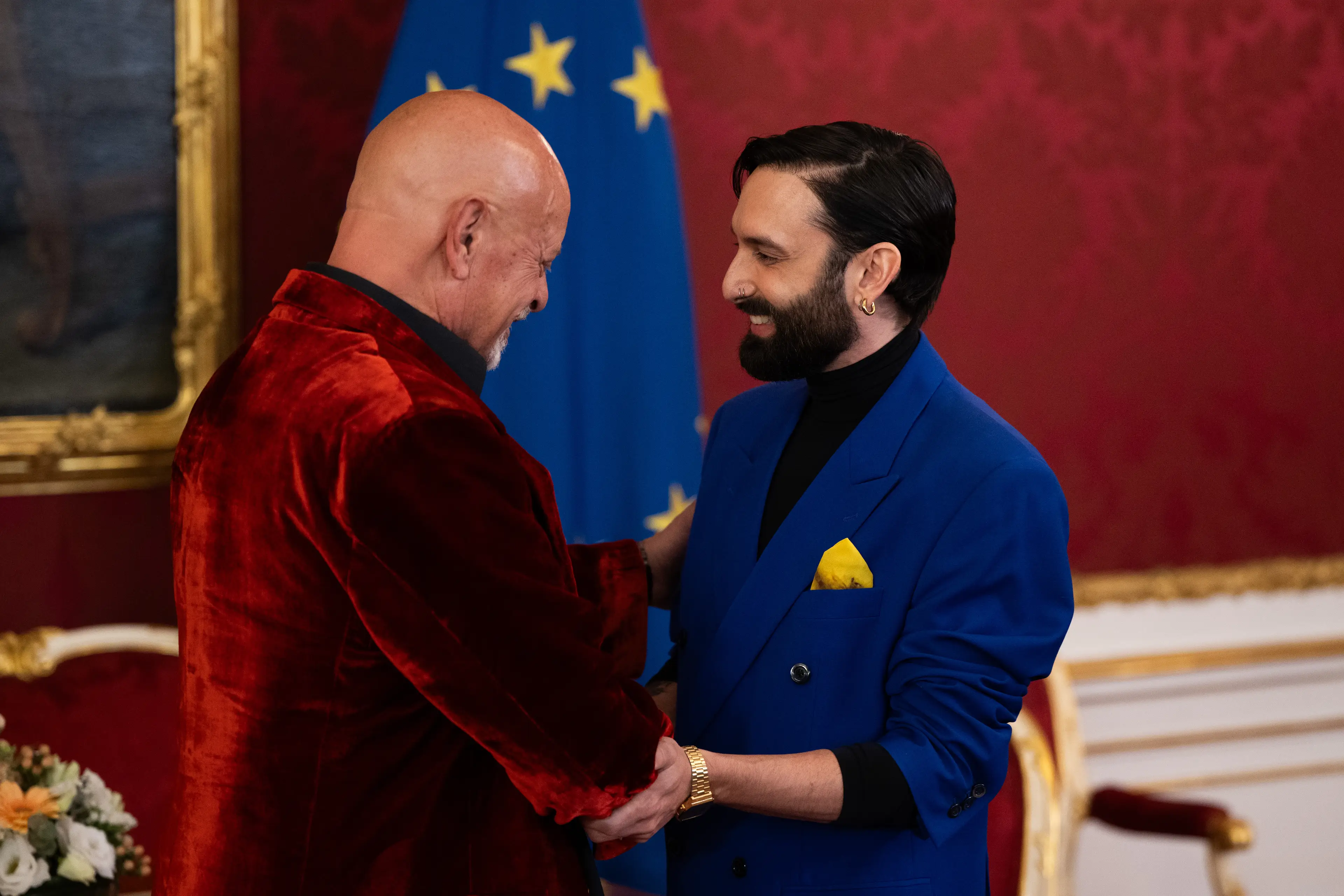 Gary Lux and Conchita Wurst arrive for a reception of Austrian President Alexander van der Bellen (Thomas Kronsteiner/Getty Images)
