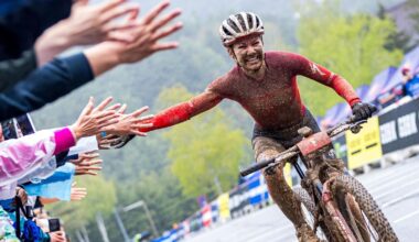 Sina Frei (Specialized Factory Racing) heads to the line to claim the UCI XCO World Cup win in Mona YongPyong