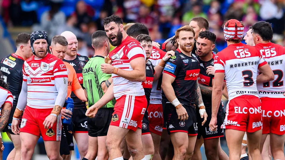 Alex Walmsley reacts to a penalty in St Helens' Challenge Cup semi-final loss to Wigan Warriors on Saturday