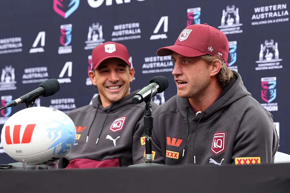 Pictured right to left, Maroons captain Cameron Munster and Queensland coach Billy Slater.