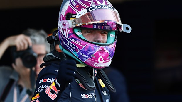 Max Verstappen gives a thumbs up after qualifying in Miami.