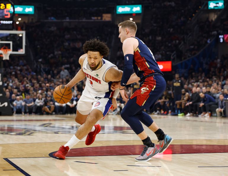CLEVELAND, OH - MAY 15: Cade Cunningham #2 of the Detroit Pistons drives to the basket during the game against the Cleveland Cavaliers during Round Two Game Six of the 2026 NBA Playoffs on May 15, 2026 at Rocket Mortgage FieldHouse in Cleveland, Ohio. NOTE TO USER: User expressly acknowledges and agrees that, by downloading and/or using this Photograph, user is consenting to the terms and conditions of the Getty Images License Agreement. Mandatory Copyright Notice: Copyright 2026 NBAE Lauren Leigh Bacho/NBAE via Getty Images/AFP (Photo by Lauren Leigh Bacho / NBAE / Getty Images / Getty Images via AFP)