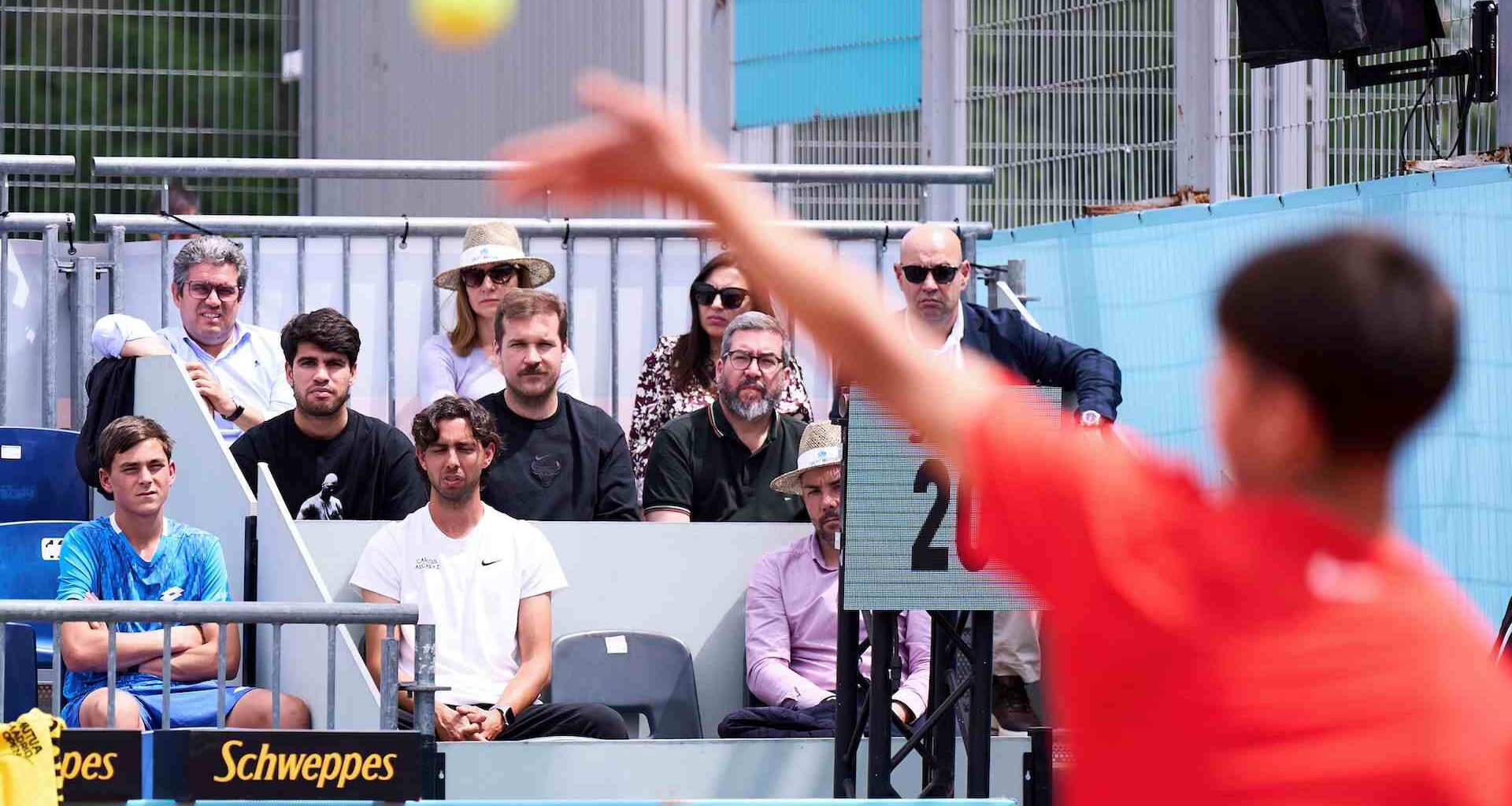 Carlos Alcaraz watches his brother Jaime compete in the Under-16 event at the Mutua Madrid Open on Thursday.