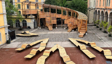 uv lab reimagines arcadia as a layered timber agora in lyon