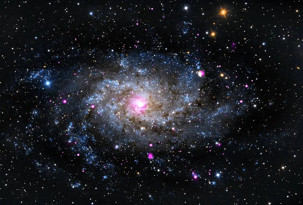 An image of a spiral galaxy in space.