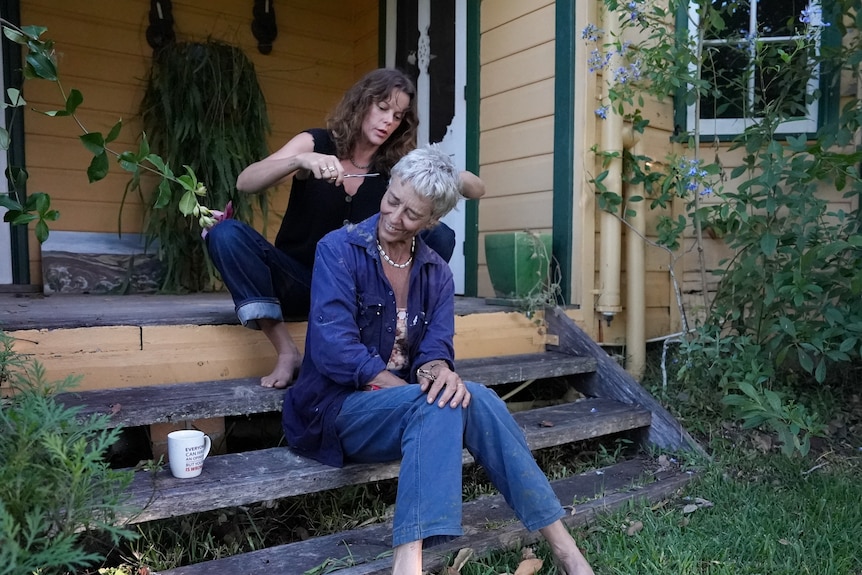 Rachel Ward and her daughter Matilda at her farm in NSW.