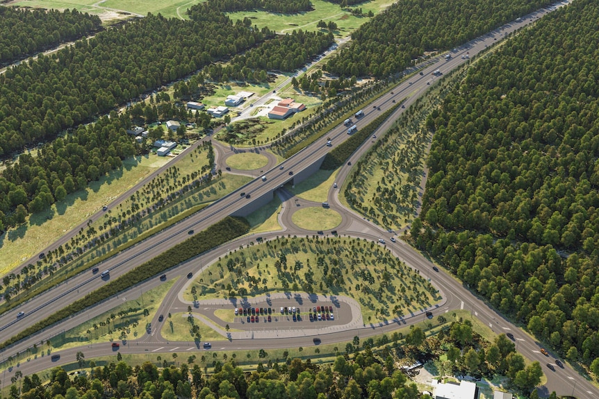 An artists impression of the finished Jervis Bay Road Flyover interchange.