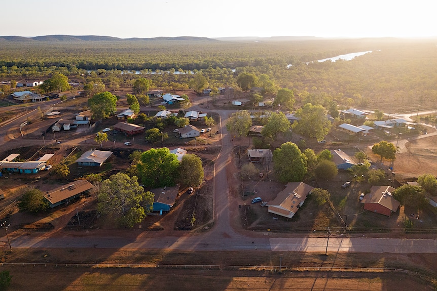 An aerial photo of houses in a remote community