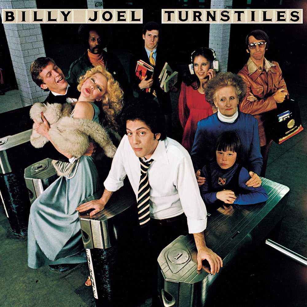 Album cover featuring a group of people at a subway turnstile