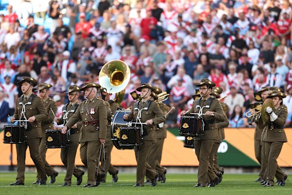 The Australian Army Band at Allianz Stadium before the Anzac Day NRL clash.