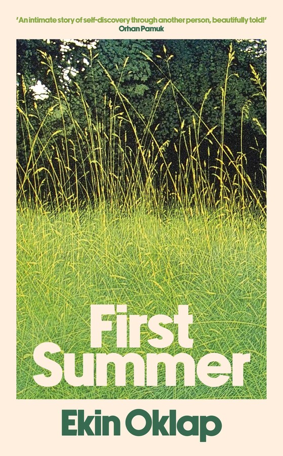 Cover of First Summer by Ekin Oklap, showing a photo of long green grass with dark green trees beyond.