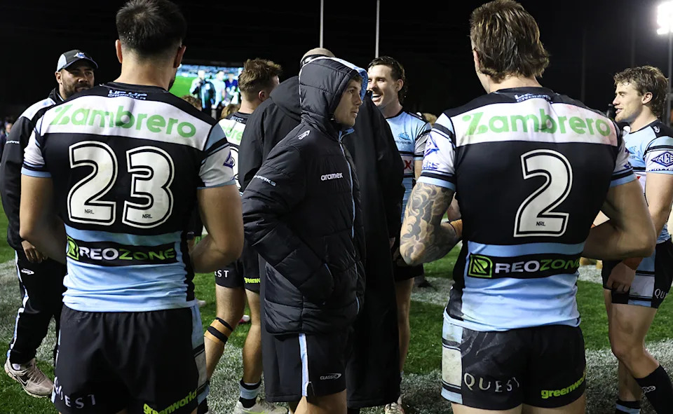 Blayke Brailey, pictured here looking dejected after Cronulla's win over Manly.