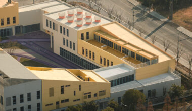 stacked color blocks form a modular castle-like kindergarten in china