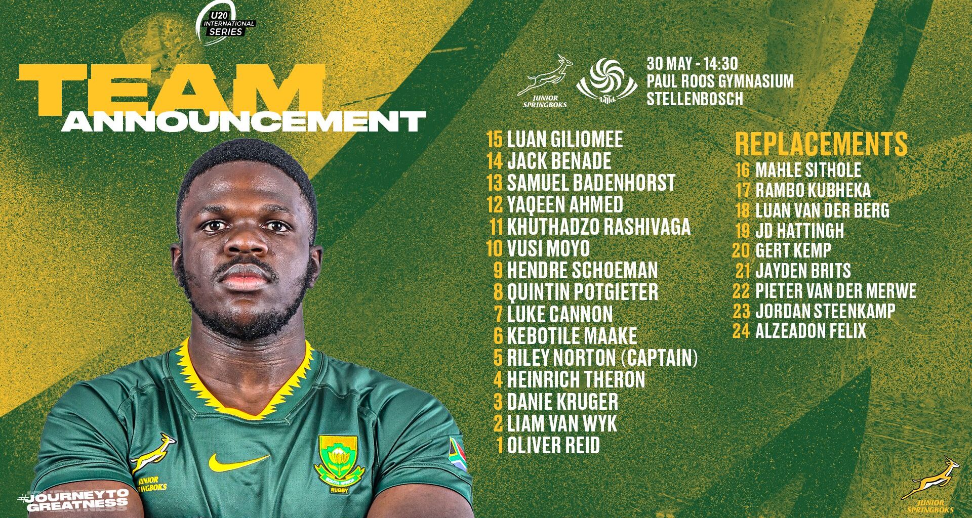 Junior Boks rotate again for clash against Georgia