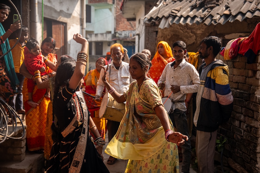 People dancing in the streets.