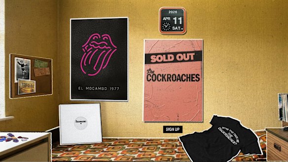 The website thecockroaches.com (for the band The Cockroaches) includes a poster that clearly references the lips and tongue imagery that has served as the logo of The Rolling Stones since 1971. 