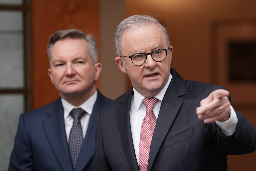 Anthony Albanese and Chris Bowen at a press conference.