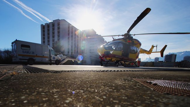 A helicopter outside the hospital where Schumacher was being treated.