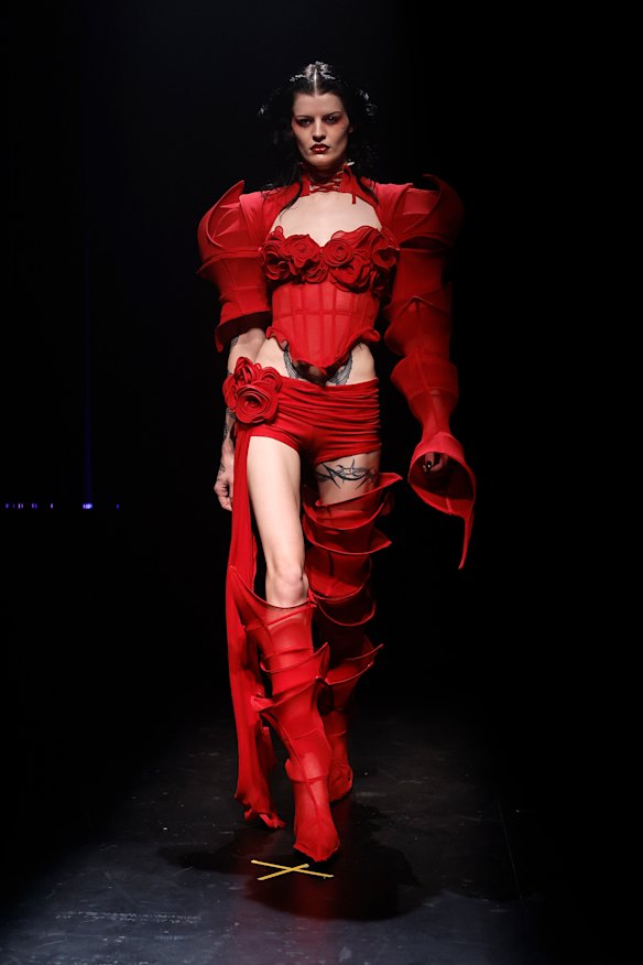 A model in Haluminous as part of The Frontier showcase at Australian Fashion Week on day two.