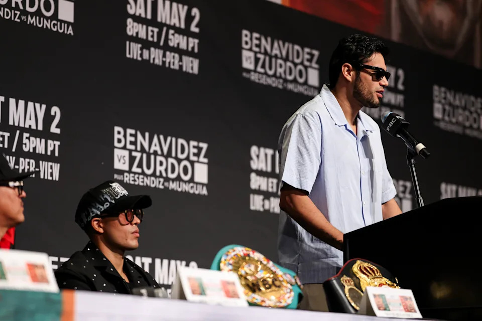 LAS VEGAS, NEVADA - APRIL 30: Gilberto 'Zurdo' Ramirez speaks during a press conference at T-Mobile Arena on April 30, 2026 in Las Vegas, Nevada. (Photo by Cris Esqueda/Golden Boy/Getty Images)