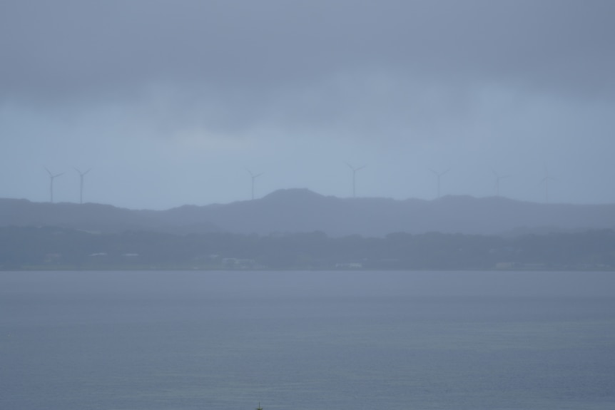 Rain falling and grey skies in Albany