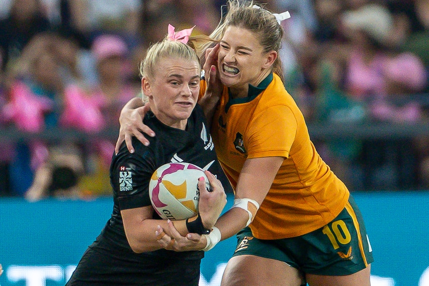 New Zealand plays Australia in the final of the women's rugby sevens in Hong Kong in 2026.