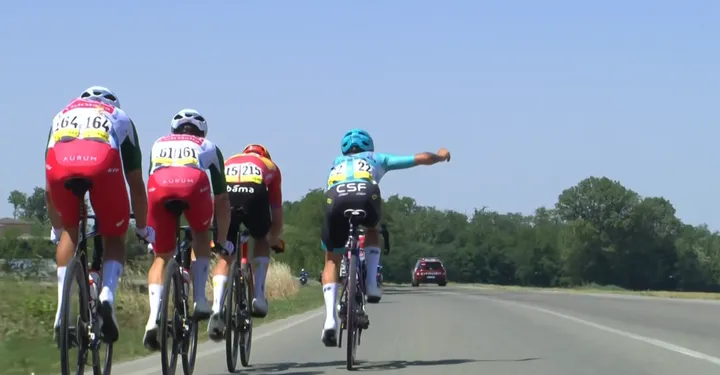 The four men in the breakaway of the day held on all the way to the finish.