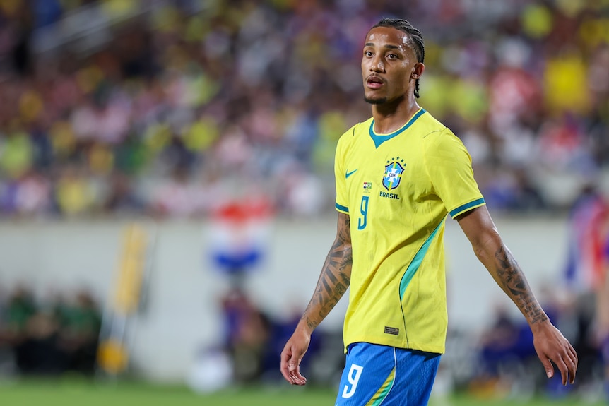 Joao Pedro playing for Brazil