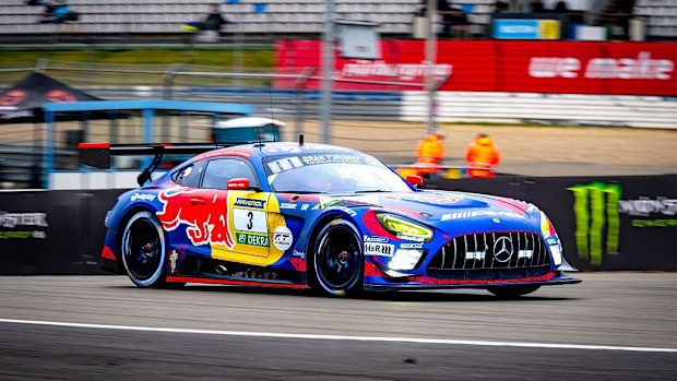 Max Verstappen drives a Mercedes-AMG GT3 during the ADAC RAVENOL 24h Nurburgring.