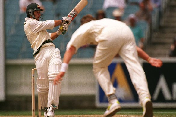 Ricky Ponting hits out against Allan Donald of South Africa during the Boxing Day Test at the MCG in 1997.