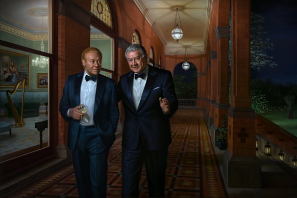 Anthony Pratt commissioned London-based Australian artist Ralph Heimans to paint a portrait of him with his late father, Richard Pratt.