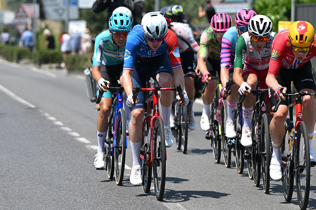 ANDALO , ITALY - MAY 27: (L-R) Remi Cavagna of France and Team Groupama - FDJ United and Andreas Leknessund of Norway and Team Uno-X Mobility compete in the breakaway during the 109th Giro d&amp;apos;Italia 2026, Stage 17 a 202km stage from Cassano d&amp;apos;Adda to Andalo 1012m / #UCIWT / on May 27, 2026 in Andalo Valtellino, Italy. (Photo by Dario Belingheri/Getty Images)
