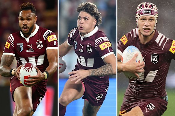 Hamiso Tabuai-Fidow, Reece Walsh and Kalyn Ponga are vying for the Maroons’ No.1 jumper.