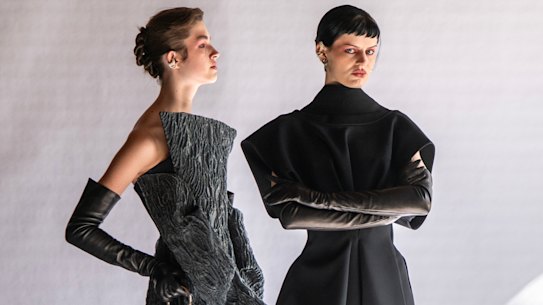 Stella Hinton and Hannah Elyse preparing for Maticevski’s runway return.