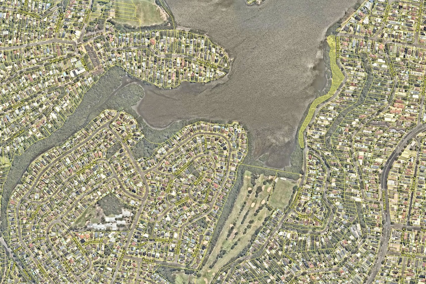 an aerial photo of a bay