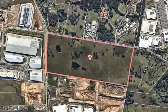 An aerial shot of the site proposed for a data centre in Kemps Creek.