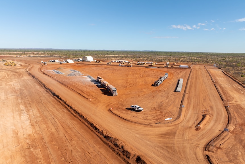 Aerial view of red dirt where a power plant will be built near Cloncurry.
