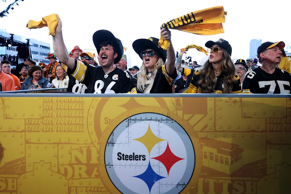 Pittsburgh Steelers fans cheer prior to Round One of the 2026 NFL Draft at Acrisure Stadium on April 23, 2026 in Pittsburgh, Pa.