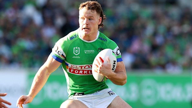 Canberra five-eighth Ethan Strange in action against Brisbane.