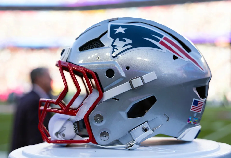 Feb 8, 2026; Santa Clara, CA, USA; Detailed view of a New England Patriots helmet during Super Bowl LX at Levi's Stadium. Mandatory Credit: Mark J. Rebilas-Imagn Images