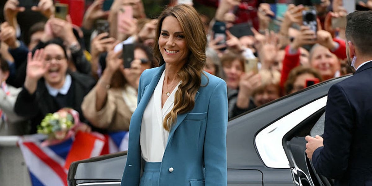 Kate Middleton Arrives in Italy in a Lovely Powder-Blue Suit