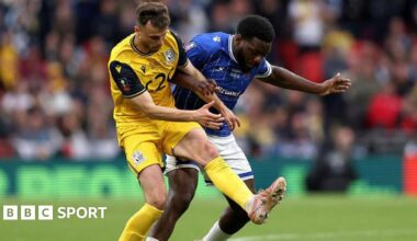 James Morton tangles with Wealdstone's Nathan Tshikuna during Southend's FA Trophy win at Wembley on Sunday.