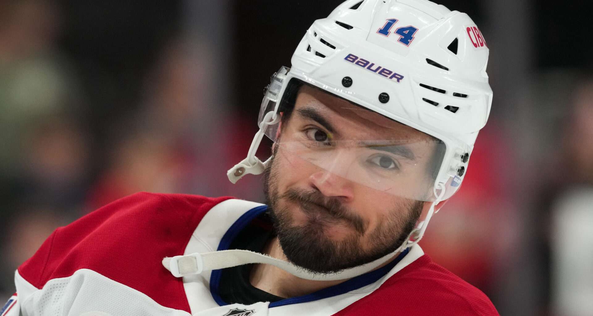 Montréal Canadiens center Nick Suzuki (14) looks on before the game against the Carolina Hurricanes in game two of the Eastern Conferene Final of the 2026 Stanley Cup Playoffs at Lenovo Center