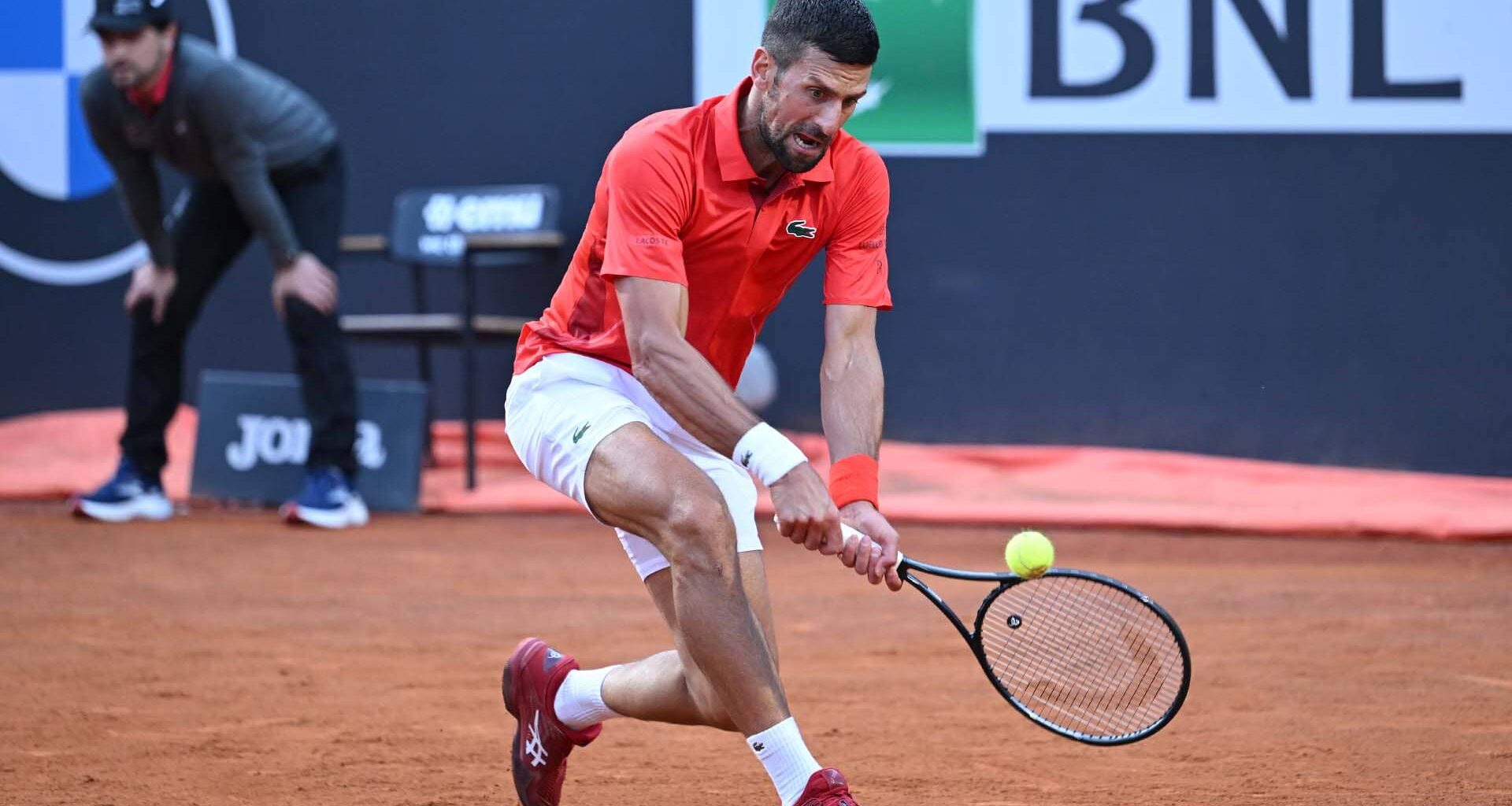 Novak Djokovic in action at the 2024 Internazionali BNL d'Italia in Rome.