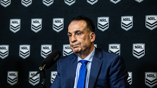 Peter V’landys at Monday’s press conference.