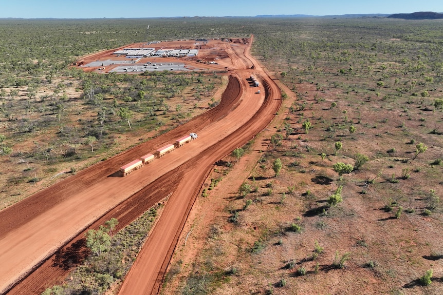 aerial photo of a power plant being constructed in outback queensland